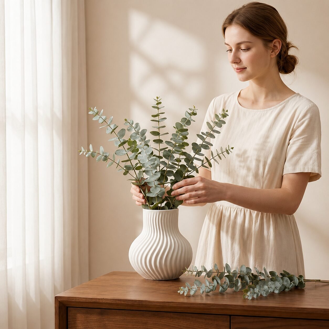 Gerippte weiße Keramikvase - Image 4