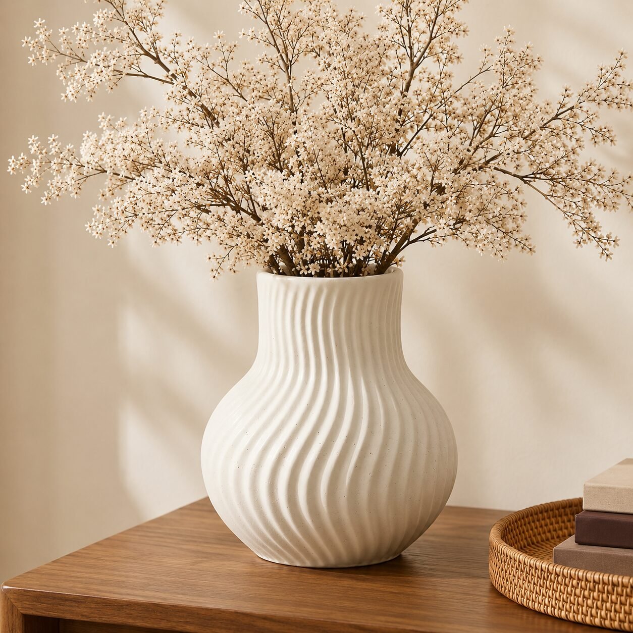Gerippte weiße Keramikvase - Image 2