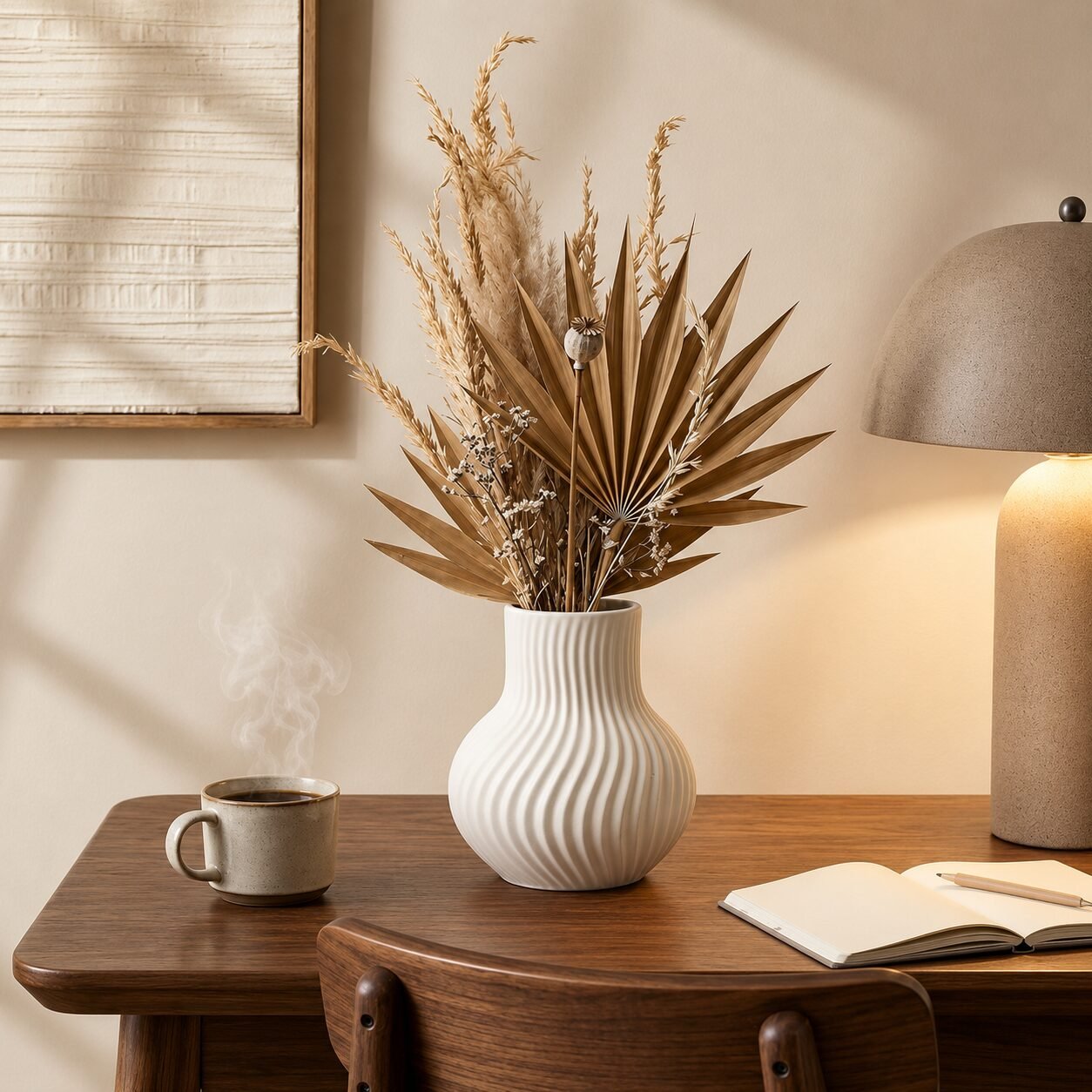 Gerippte weiße Keramikvase - Image 3