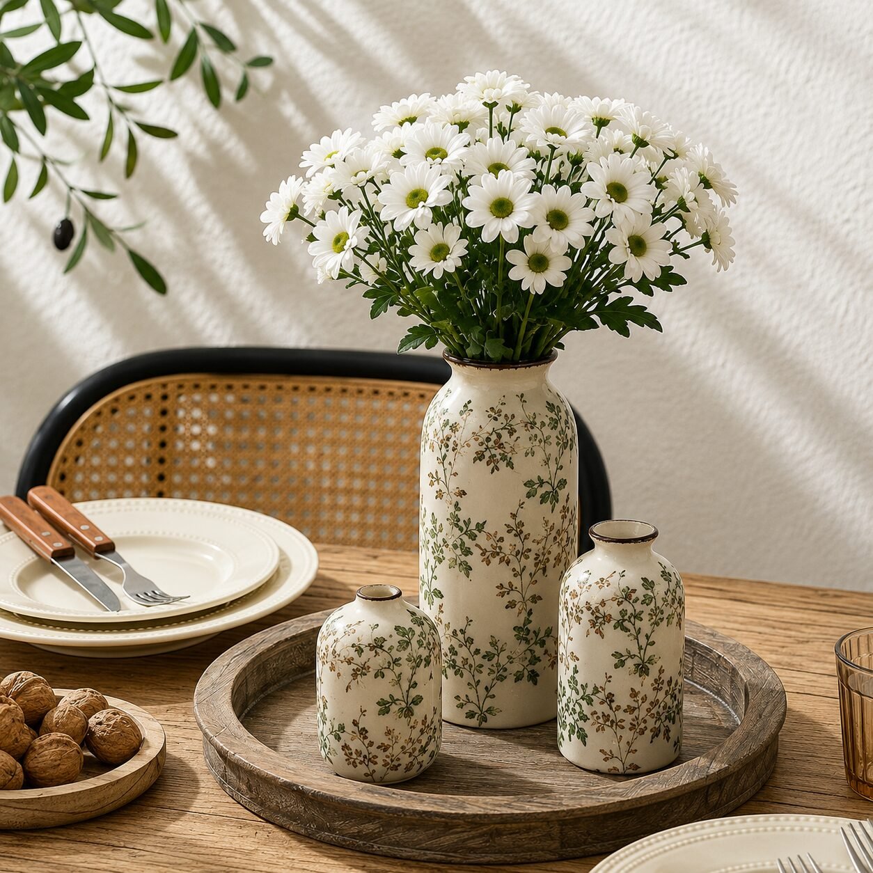 Vintage florales Keramikvasen-Set - Image 2