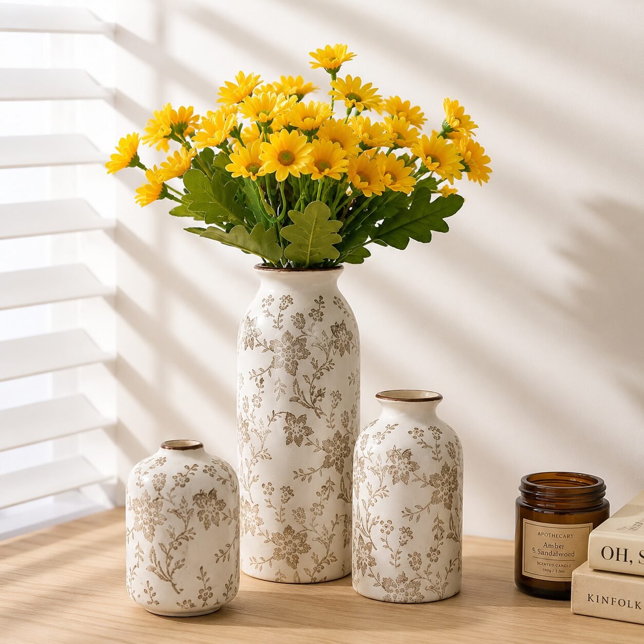 Vintage florales Keramikvasen-Set - Image 6