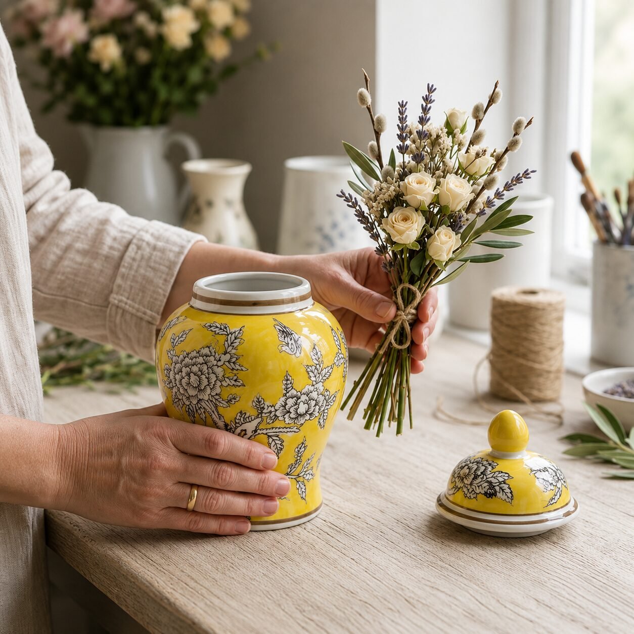 Gelbe florale Keramik-Ingwerdose - Image 3